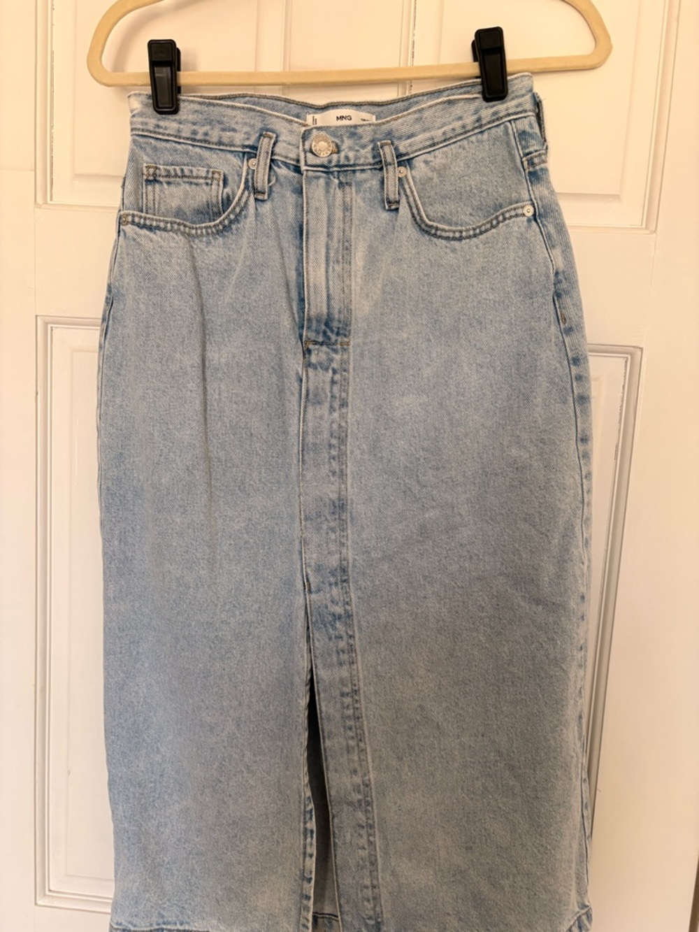 Mango Light Wash Denim Midi Skirt